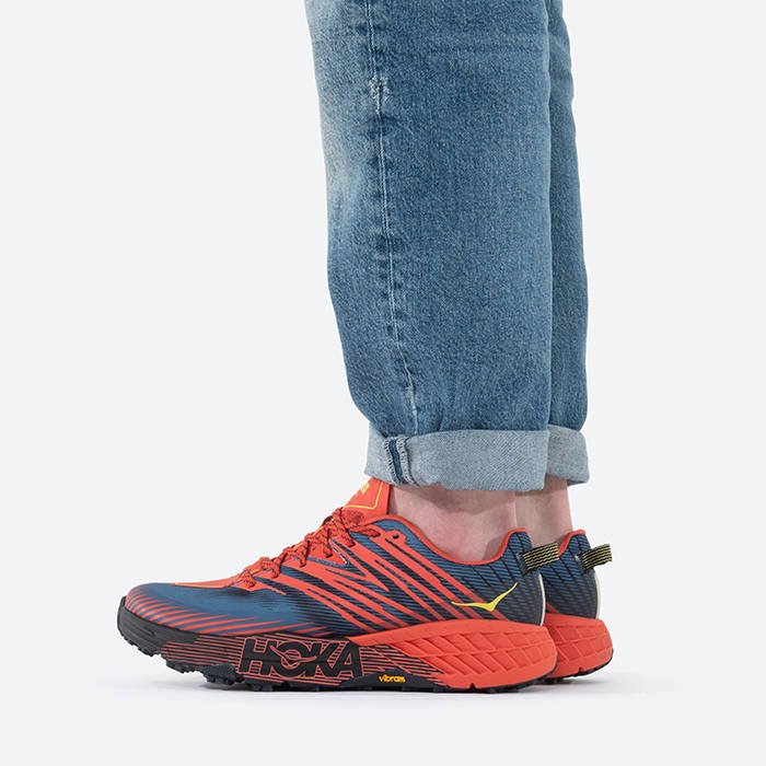 Hoka M Speedgoat 4 - Men's Running Shoes - Blue/Red/Yellow - UK 026QCXJHE